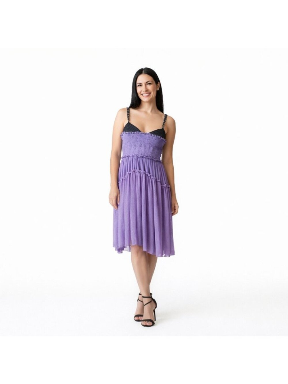 ASOS Size 10 Light Purple & Black Tiered Maxi Moto Boho Dress Chain Straps